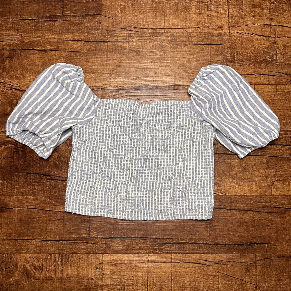 Abercrombie & Fitch Womens XL‎ Puff Sleeve Crop Tube Top Linen Boho Milkmaid